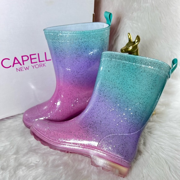 Capelli Girls Glitter Waterproof Rain Boots for Girls Sparkle Rainbow - Picture 8 of 10